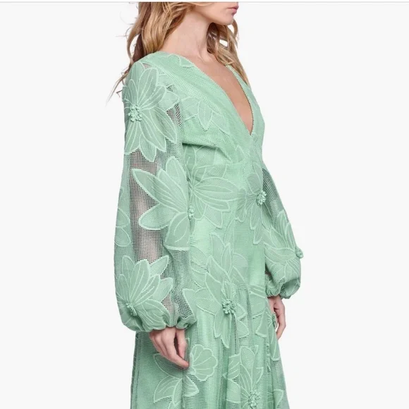 ciebon green dress Ciebon Embroidered Lace Shirt Dress